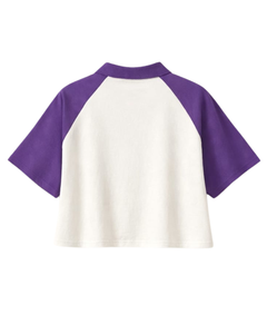 Custom Purple And <b>White</b> Women Cropped Polo T <b>Shirt</b> Raglan Sleeve Casual Cotton Top Button Placket Summer Fashion Streetwear Tee - Product Image 5