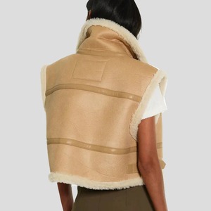 Chaleco de piel de oveja B3 marrón elegante para mujer, chaleco de aviador de cuero genuino para invierno - Product Image 3