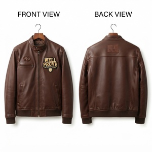 Blouson de moto en cuir PU premium noir personnalisé avec logo en relief, design à panneaux côtelés, style homme, tricoté et respirant - Product Image 1