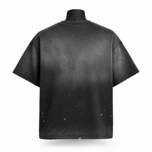 Camiseta de algodón negra lavada de corte holgado para hombre, manga corta, cuello redondo, informal, lisa - Product Image 2