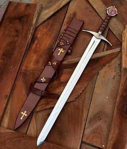 Espada Réplica Hecha a Mano de Acero Inoxidable con Diseño Grabado de la Cruz de Cristus Vincit, Arte Metálico Tradicional, Decoración Coleccionable - Product Image 4
