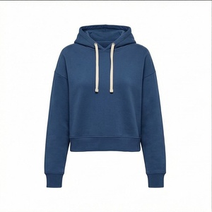 Sweat-shirt à capuche court en molleton de coton épais pour femme, avec imprimé et broderie, idéal pour l'hiver et les activités sportives - Product Image 1