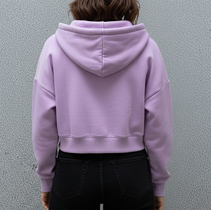 Sudadera con capucha corta de color lavanda para mujer, con cremallera completa, forro polar, con estampado de logotipo frontal, estilo casual de otoño para mujer - Product Image 2