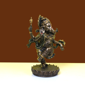 Antique Copper Finish Resin Handcrafted Dancing Ganesha <b>Statue</b> with Figures-Traditional <b>Religious</b> Home Decor Temple Altar Figure - Product Image 6