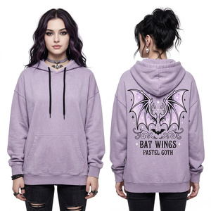 Custom <b>Zip</b> Up Sleeveless <b>Hoodie</b> Women Vintage <b>Brown</b> Vest <b>Hoodie</b> Gothic Bat Graphic Print Distressed Sleeveless Sweatshirt - Product Image 4