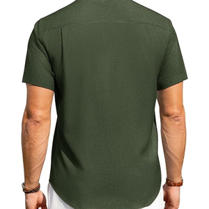 Chemises en lin pour hommes, manches courtes, boutonnées, sans plis, décontractées, pour les vacances, la plage, l'été - Product Image 4