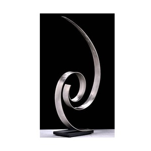 Escultura Espiral Moderna de Acero Inoxidable, Estatua Abstracta de Cinta Plateada Cepillada, Gran Arte Decorativo Minimalista en Forma de Ola para Mesa - Product Image 2