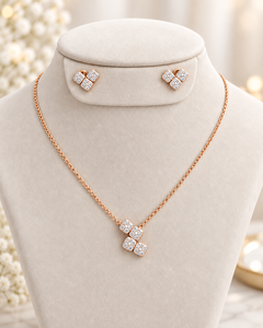 Juego de Joyería de Oro Rosa Sólido de 14k con Diamantes, Collar y Aretes con Corte Princesa, Regalo de Lujo para Mujer - Product Image 4