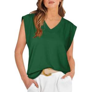 Débardeur en tricot pour femme, col en V, sans manches, couleur unie, respirant, écologique, séchage rapide, style décontracté - Product Image 1