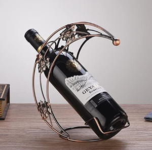 Porte-vin en fil de bronze courbé en forme de croissant, orné de feuilles et de fleurs métalliques décoratives, disponible à prix de gros. - Product Image 1