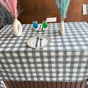 Checkered <b>Tablecloth</b> Cotton Linen Plaid Pattern Washable Home Use <b>Square</b> Shape Geometric Design - Product Image 1