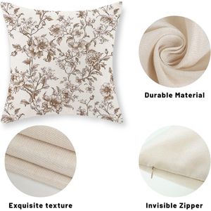 Set 2 Brown Cream Floral Chinoiserie <b>Throw</b> <b>Pillows</b> 16x16 Brown <b>Pillow</b> Covers Vintage Rustic Toile Flower Decorative <b>Pillows</b> - Product Image 2