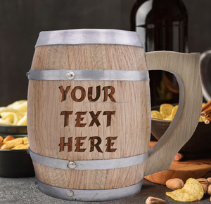 Chope à bière en bois personnalisée Tasse en acier inoxydable en bois cadeau Flacon en métal beige rétro en bois naturel d'Inde - Product Image 3