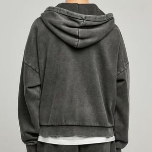 Sweat-shirt à capuche zippé surdimensionné pour homme, couleur unie, en coton French Terry, décontracté, avec poches, pour l'automne - Product Image 2
