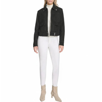 Veste de moto courte en cuir véritable noir jet pour femme Leathertex, taille XS, saison hiver, doublure en nylon et daim de mouton