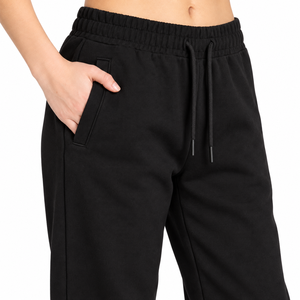 Pantalon large en molleton de coton biologique blanc pour femme, taille mi-haute avec cordon de serrage, coupe décontractée, longueur cheville, couleur unie, printemps - Product Image 6