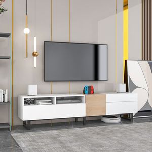 Mobile TV Moderno per TV da 80 Pollici, Consolle Multimediale con Doppio Spazio di Archiviazione e Sportello a Ribalta per Soggiorni - Product Image 4