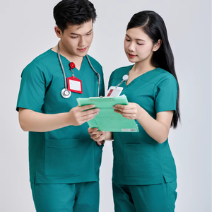 Conjunto de Uniforme Médico Unisex Vietnamita FMF - Verde Quirúrgico, Tela de Algodón/Spandex Peinado, Uniforme Hospitalario con Detección de Agujas - Product Image 1