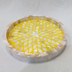 Plateau de service en nacre de qualité supérieure Tradition arabe Conception d'incrustation d'os d'animaux Artisanat naturel poli pour Eid Ramadhan pour vadrouille - Product Image 2