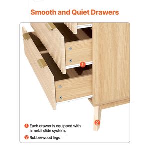 Cómoda Moderna Minimalista de 6 Cajones con Diseño Acordonado, Cajonera de Madera con Dispositivo Antivuelco Deslizante, Armario Acordonado para Dormitorio - Product Image 6