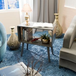 Retro Bookcase Nightstand, End <b>Table</b>, Bed <b>Side</b> <b>Table</b> for <b>Small</b> Spaces Magazine Stand with Storage Engineered Wood - Product Image 2