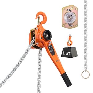 Heavy Duty Manual Lever Chain <b>Hoist</b> 1 1/2T/3300LBS Capacity 20FT Lift G80 Alloy Steel Dual Pawl Mechanic 6m Lifting Height - Product Image 1