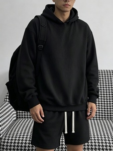 Conjunto de Sudadera con Capucha Negra para Hombre, Informal, de Algodón, Felpa Francesa, para Otoño, de Color Sólido, Tejido - Product Image 5