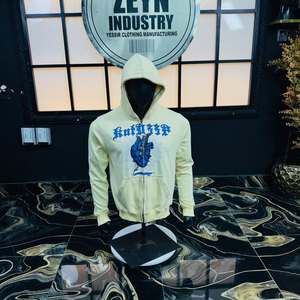 Sudadera con capucha de felpa francesa con cuello sin rematar, efecto desgastado por el sol, estampado DTG, bolsillo rasgado, costuras invertidas y corte crop - Product Image 1