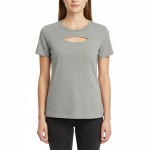 Womens <b>Polyester</b> Cotton Casual T <b>Shirt</b> Breathable Combed Stretch Short Sleeve O Neck Street Style Tee With custom logo - Product Image 1