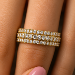Triple Row Pave Round Cut Lab Grown Diamond 14K Solid Gold Bridal Wedding Band Engagement <b>Ring</b> Custom Wholesale Jewelry Supplier - Product Image 2