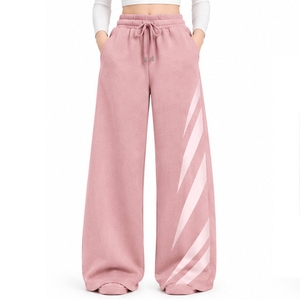 <b>Womens</b> <b>Fleece</b> Flare <b>Trousers</b> Custom Embroidery Wide Leg Sweatpants Winter Casual Wholesale Manufacturer OEM ODM Apparel Supplier - Product Image 1