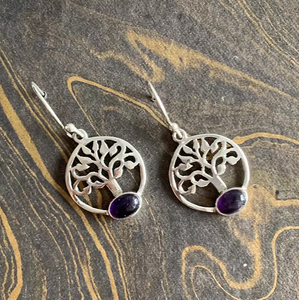 Natural Amethyst Gemstone Tree of Life Pattern Drop <b>Earrings</b> <b>Solid</b> 925 Sterling <b>Silver</b> Boho Style Handcrafted Jewelry - Product Image 3