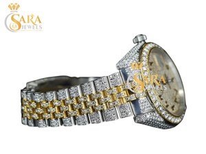 Montre de luxe blanche de haute qualité sertie de diamants, avec bracelet en acier inoxydable, pour hommes et femmes, disponible à prix abordable. - Product Image 4