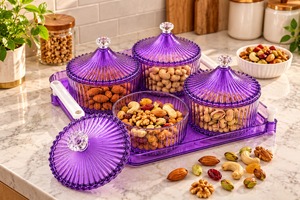 Ensemble de contenants pour fruits secs à 2 compartiments, couleur violette, avec couvercle et plateau, en plastique anti-poussière, pour le rangement des collations, articles ménagers, organisateur de cuisine - Product Image 4