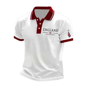 Chemise à manches courtes blanche pour homme d'Angleterre, logo imprimé sur le devant, jersey respirant, coupe classique, chemises de golf 180g - Product Image 1