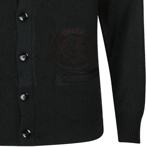 Cardigan KAP pour fraternité, en acrylique noir tricoté, pull pour homme avec lettres brodées rouges, col en V boutonné, tenue universitaire - Product Image 4