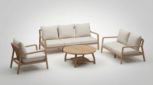 Modern Outdoor Garden <b>Sofa</b> Set With <b>Wood</b> <b>Frame</b> And High-Density Foam Cushions Durable Design For Patio Use - Product Image 1