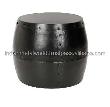 IRON SIDE TABLE ROUNDED DRUM BLACK HAMMERED POWDER