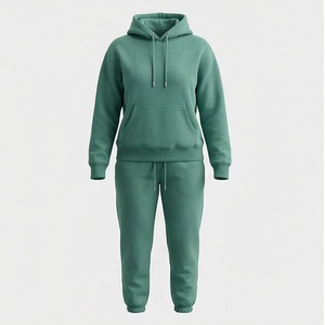 <b>Women's</b> 2 Piece Hooded Sweatshirt Set Solid Color Fleece Casual <b>Joggers</b> Full Length Loose Fit All Seasons <b>Green</b> - Product Image 1