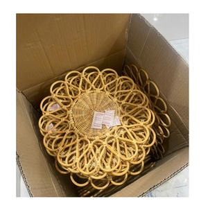 Handmade Bamboo <b>Round</b> <b>Mats</b> With Purple Flower Design Traditional Chinese Style <b>Table</b> Decor - Product Image 2