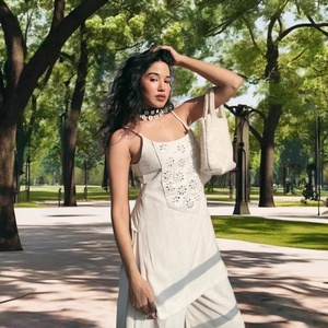 ชุดสูทแขนกุดสำหรับผู้หญิงสำหรับใส่ในสำนักงานและวันหยุดพักผ่อนแบบลำลองมีสไตล์ชุดสายกางเกงผ้าฝ้ายอินเดียขายส่ง - Product Image 1