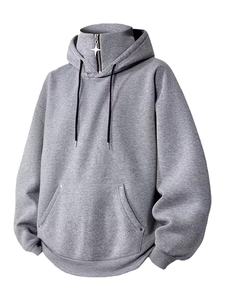 Sweat à capuche zippé mi-long pour homme, décontracté, minimaliste, uni, coupe ample, doublure personnalisable, confortable et doux, BD - Product Image 3