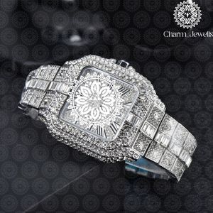 Charm Jewells Reloj de oro de lujo para mujer, caja rectangular, bisel de diamantes, cuarzo analógico, correa de acero inoxidable, cierre de mariposa - Product Image 4