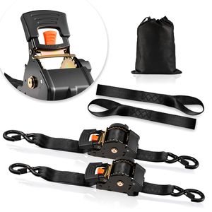 Cinghie a cricchetto retrattili da 2 x 10 piedi con ganci a S, resistenza alla rottura di 3033 libbre, 2 anelli morbidi, certificazione TUV e SGS, materiale PE - Product Image 1