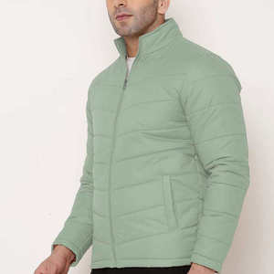 Chaqueta Acolchada Verde Claro para Hombre, Cuello Alto, Cierre de Cremallera, Resistente al Viento, Informal, para Otoño, Corte Ajustado, Largo Regular - Product Image 4