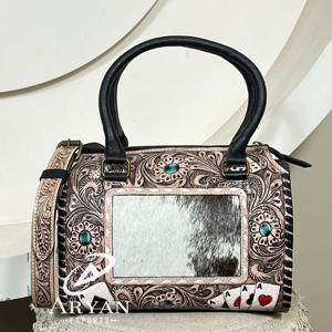 Bolsos de Viaje de Cuero Vacuno con Diseño Personalizado, Bolsos Medios Tipo Speedy, Nuevos Bolsos de Viaje con Diseño de As de Picas y Estampado Floral para Mujer, Venta al Por Mayor - Product Image 1