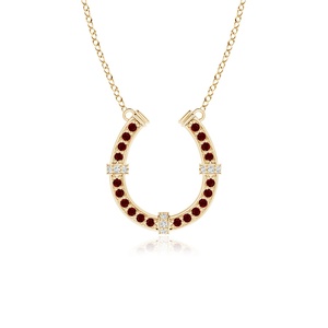 14K Solid Gold Pave-Set Ruby & Diamond Horseshoe Design Pendant Link Chain Necklace <b>Top</b> Quality Lucky Charm Pendant Gift For Her - Product Image 1