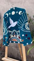 Veste en velours de coton brodée à la main du Rajasthan, respirante, col montant, style bohème Suzani, motif oiseau