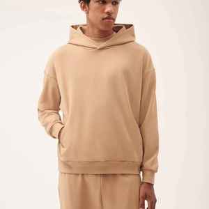 Sudadera con Capucha Beige para Hombre, Corte Holgado, 100% Algodón, Felpa Francesa, Estilo Casual para Otoño, Tejido de Punto, Color Sólido - Product Image 2