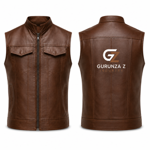 Gilet en cuir de motard style club Guruna pour homme, en cuir de vachette et patchwork denim, veste sans manches Anarchy Biker Z Industry, 220g - Product Image 1